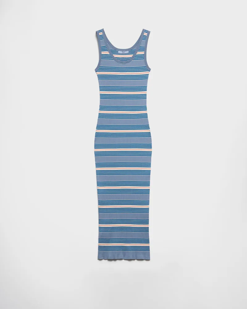 Prada Gestreiftes Kleid aus Baumwolle Lavendelblau