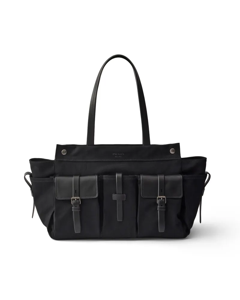 Prada Route Tote Bag Aus Canvas Und Leder, Herren, Schwarz Schwarz