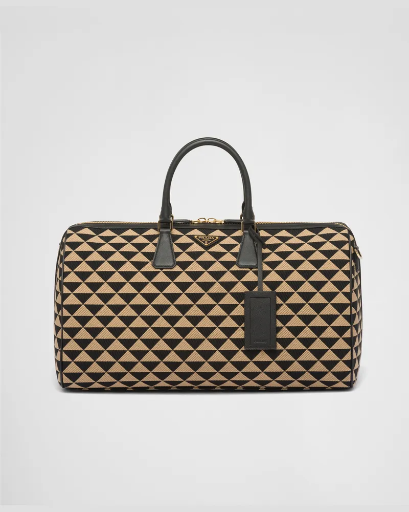 Prada Symbole Reisetasche aus besticktem Stoff Schwarz