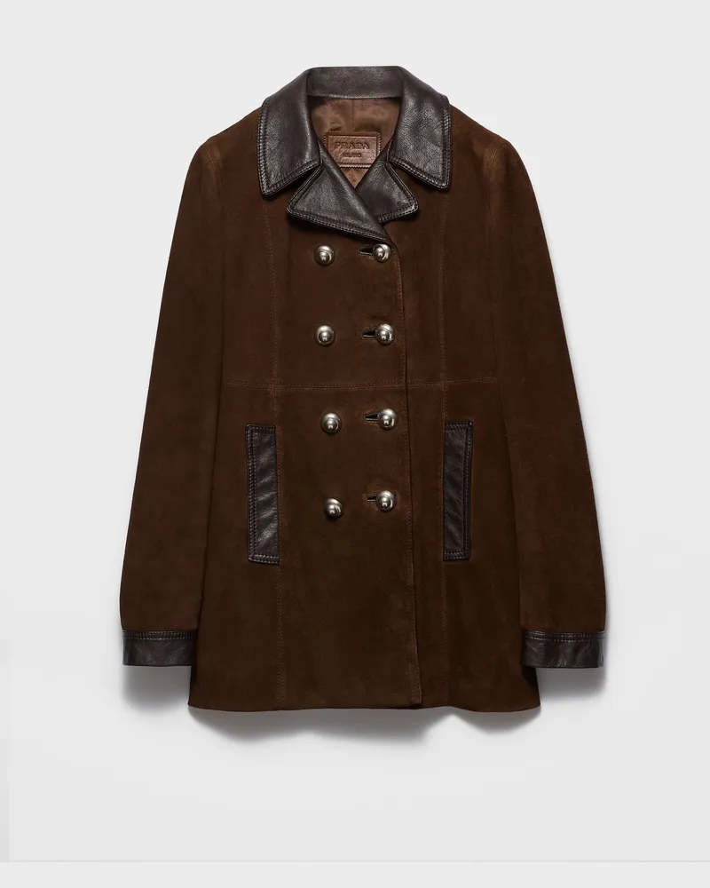Prada Doppelreihige Cabanjacke aus Veloursleder Sienna