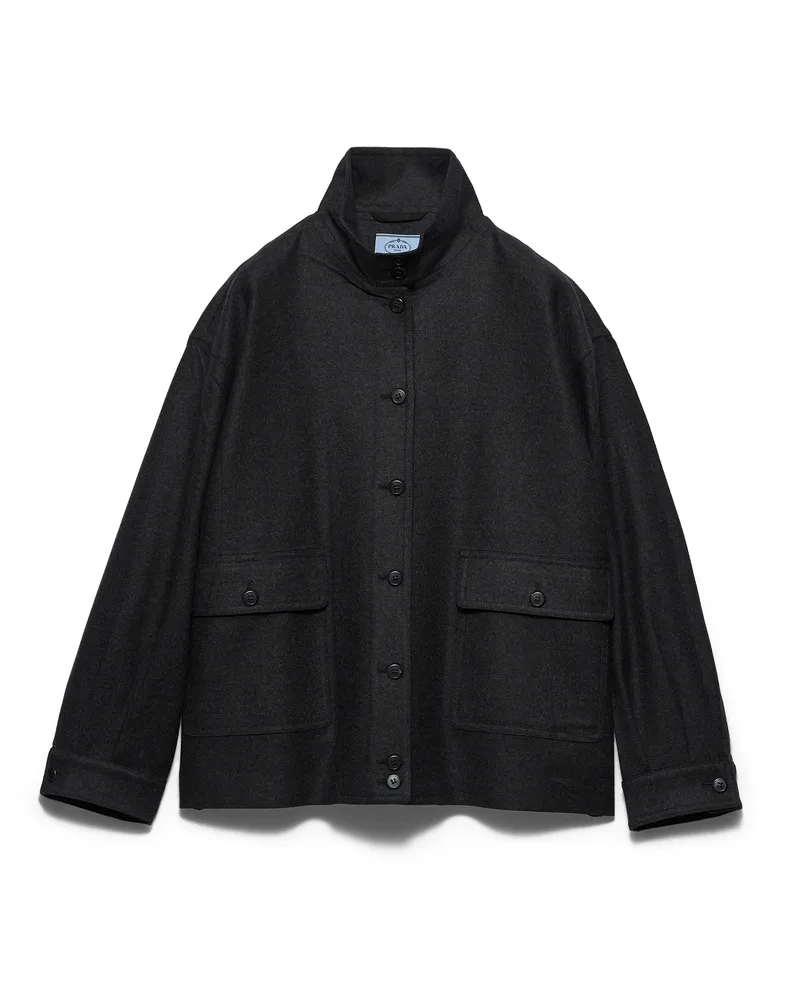 Prada Re-wool Blouson Jacket, Damen, Anthrazitgrau, Größe Anthrazitgrau