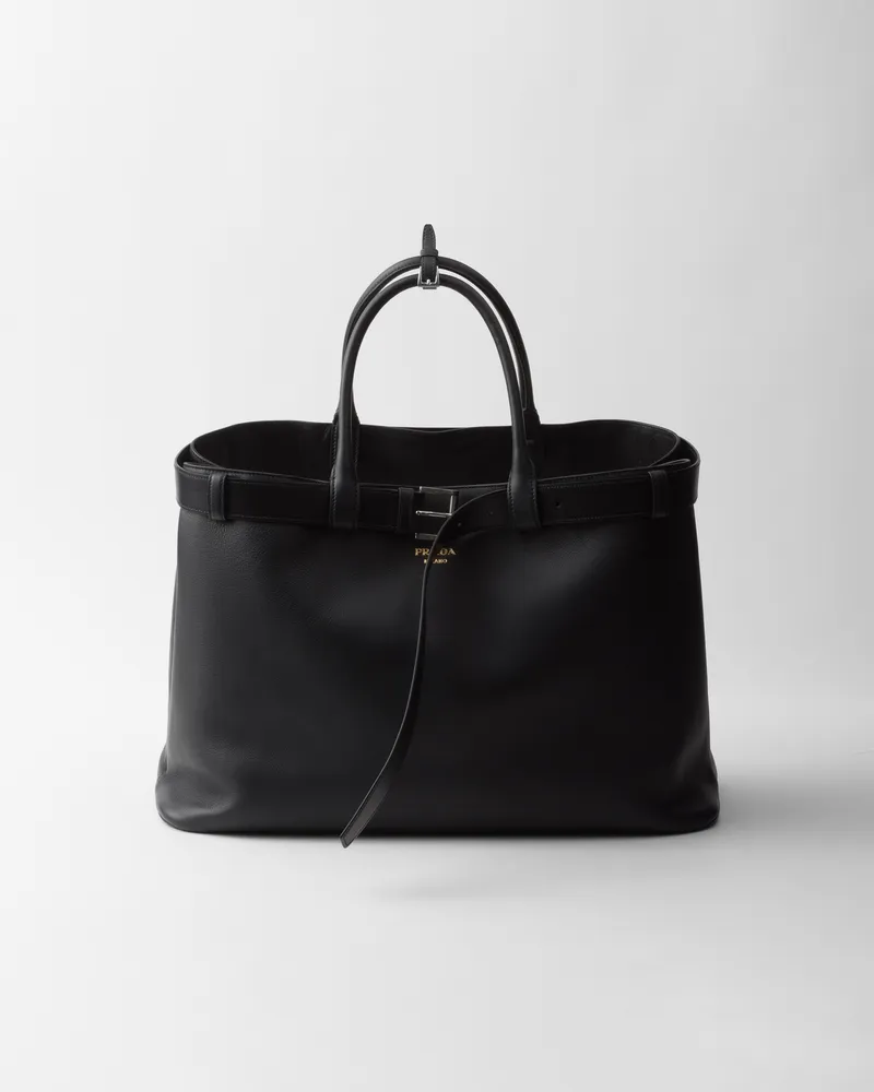 Prada Buckle Tasche aus Leder mit Gurt Schwarz