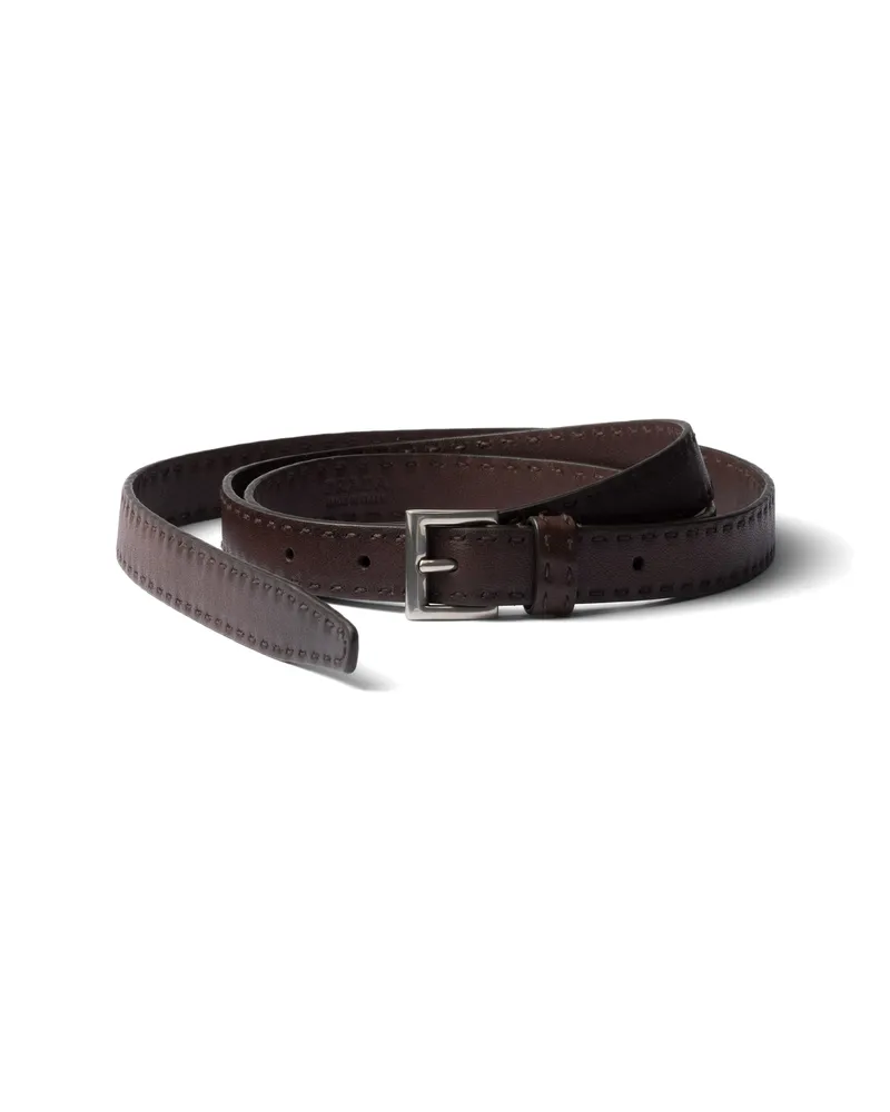 Prada Gürtel Aus Leder Mit Antik-finish, Damen, Kaffeebraun, Größe Kaffeebraun
