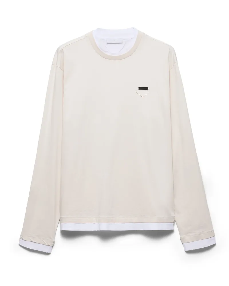 Prada Langärmliges T-shirt Aus Baumwolle, Herren, Talk/weiß, Größe Talk
