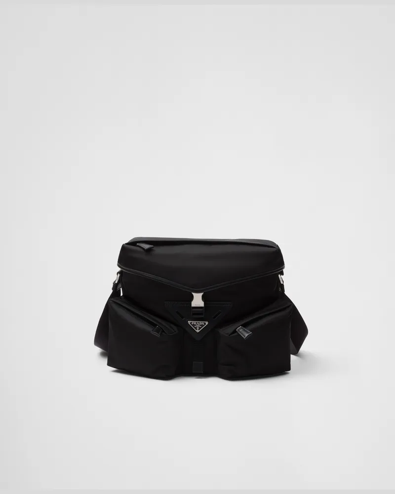 Prada Schultertasche aus Re-Nylon und Leder Schwarz