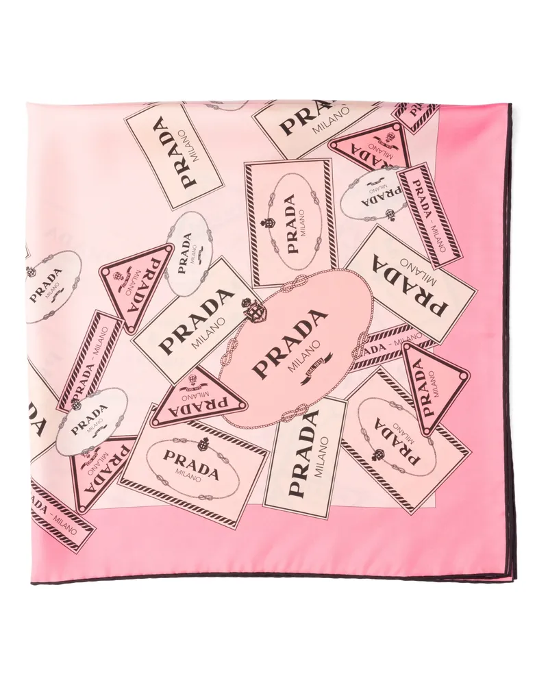 Prada Schal Aus Seidentwill Mit Print 90, Damen, Rosa Rosa
