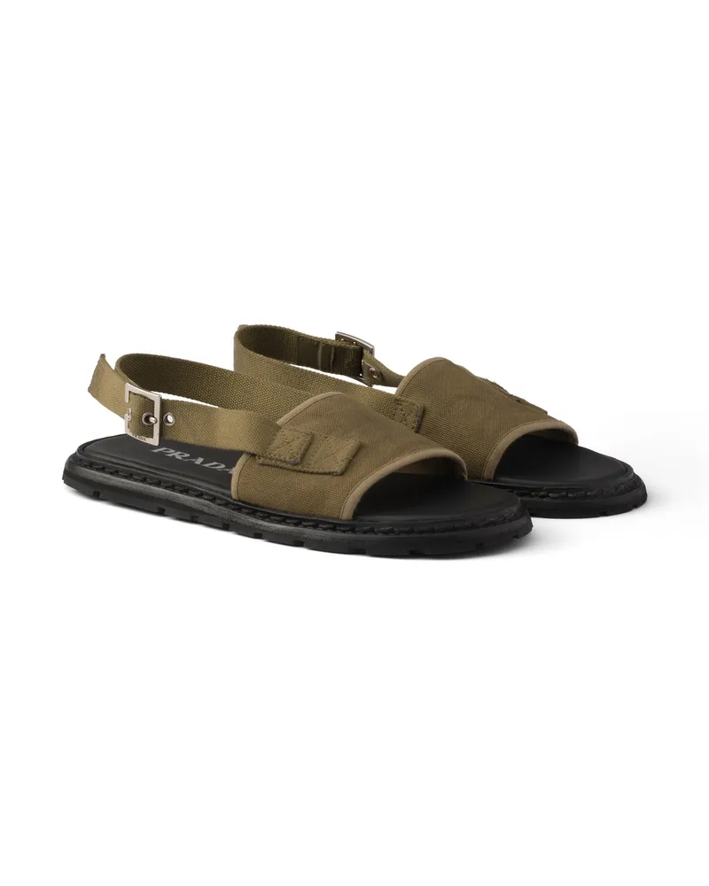 Prada Sandalen Aus Canvas, Damen, Militärgrün, Größe Militärgrün