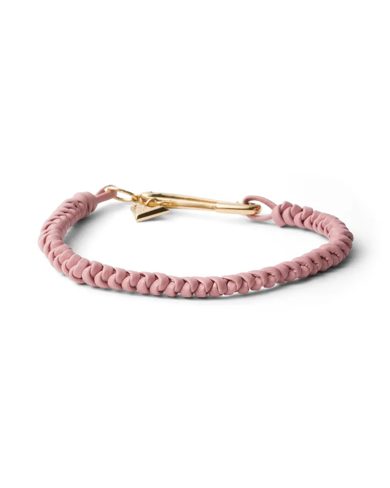 Prada Geflochtenes Armband Aus Nappaleder Mit Metallverzierung, Damen, Pfirsich, Größe Pfirsich