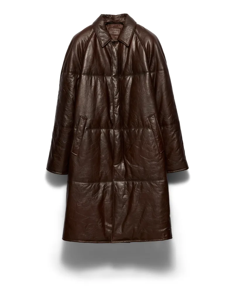 Prada Gepolsterter Mantel Aus Nappa-leder, Herren, Kakaobraun, Größe Kakaobraun