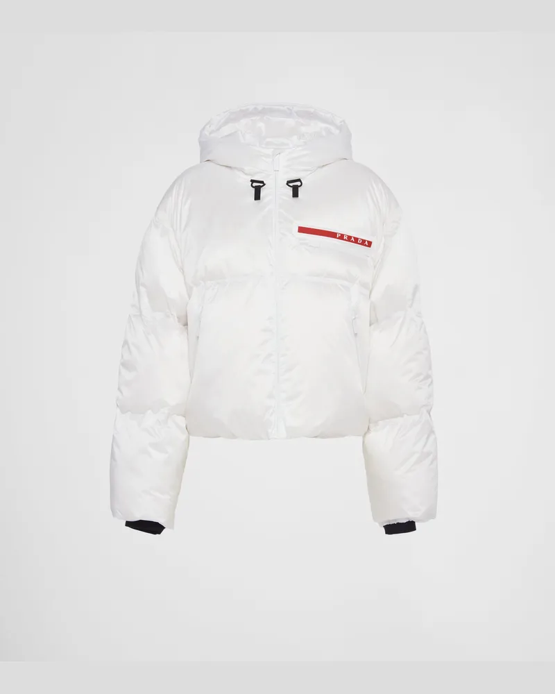 Prada Kurze Daunenjacke aus technischem Re-Nylon Weiss