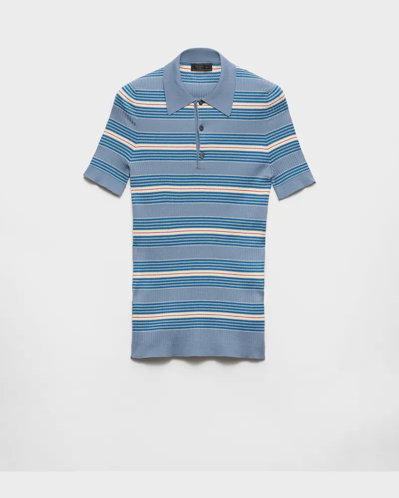 Prada Gestreiftes Poloshirt aus Baumwolle Lavendelblau