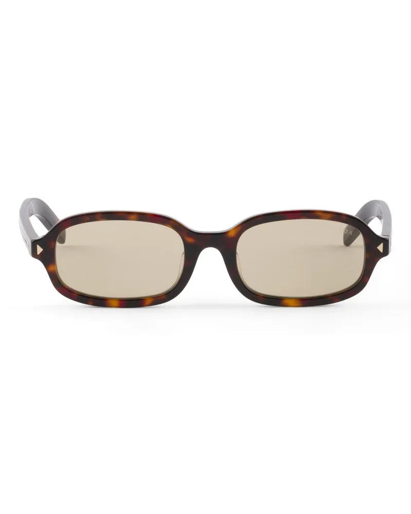 Prada Sonnenbrille Mit Der Ikonischen Plakette Aus Metall, Damen, Gläser In Kamillegelb Gläser