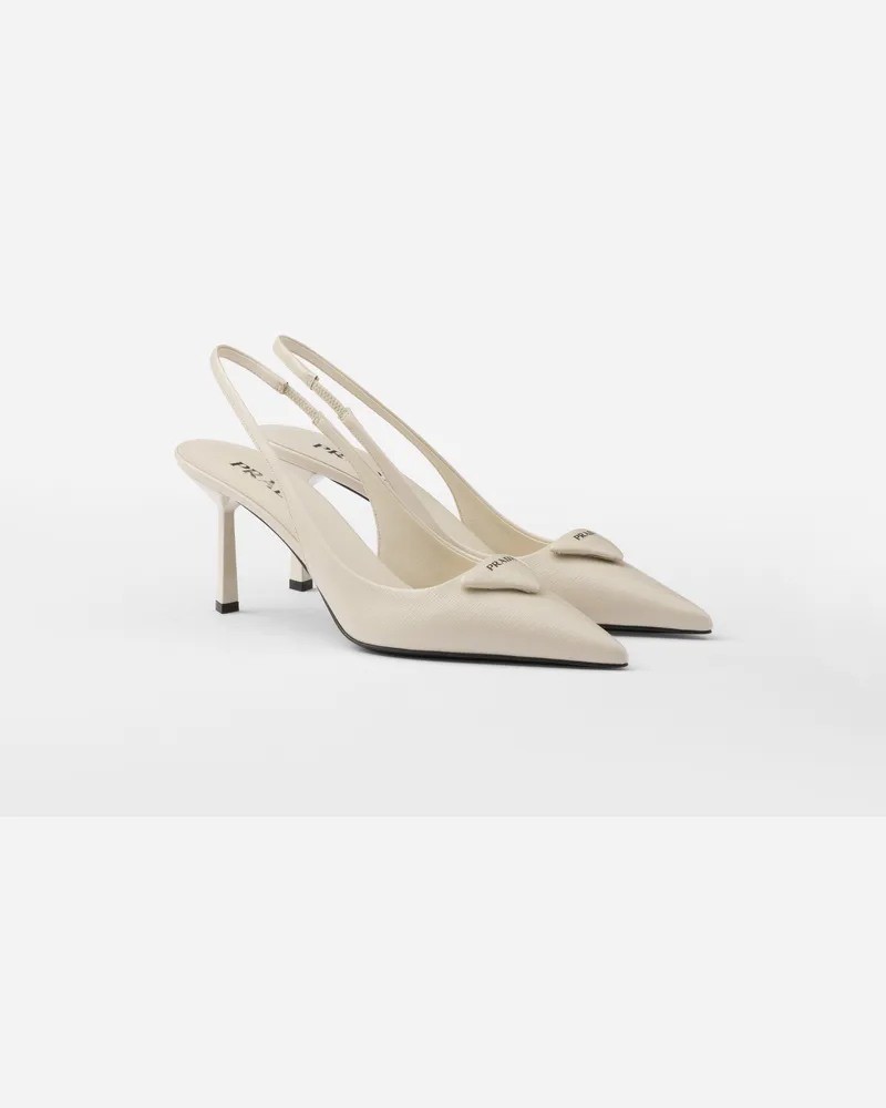 Prada Slingback-Pumps aus Saffiano-Lackleder Elfenbein