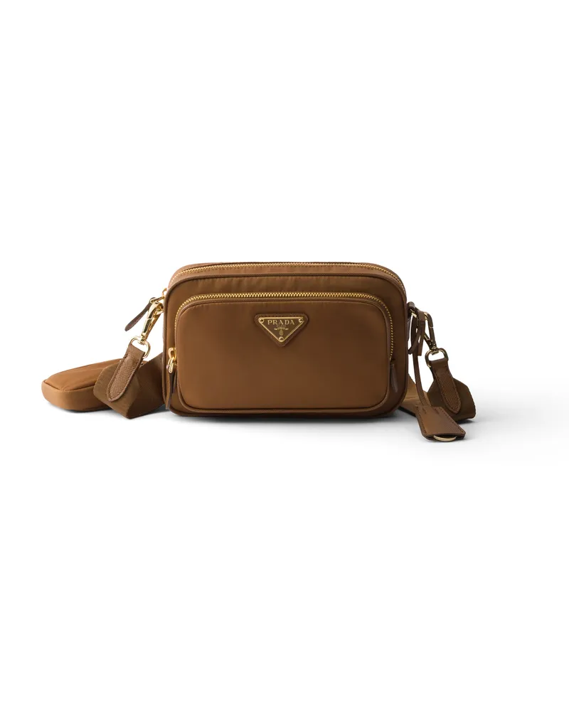 Prada Mini-schultertasche Aus Re-nylon, Damen, Brandy Brandy