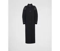Prada Einreihiger Mantel aus Tuch und Leder Schwarz