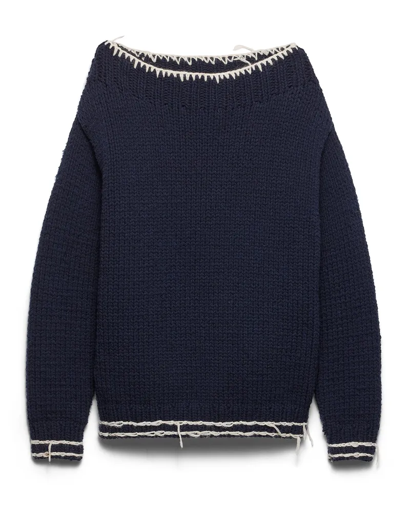 Prada Bootsausschnitt-pullover Aus Wolle, Herren, Blau, Größe Blau