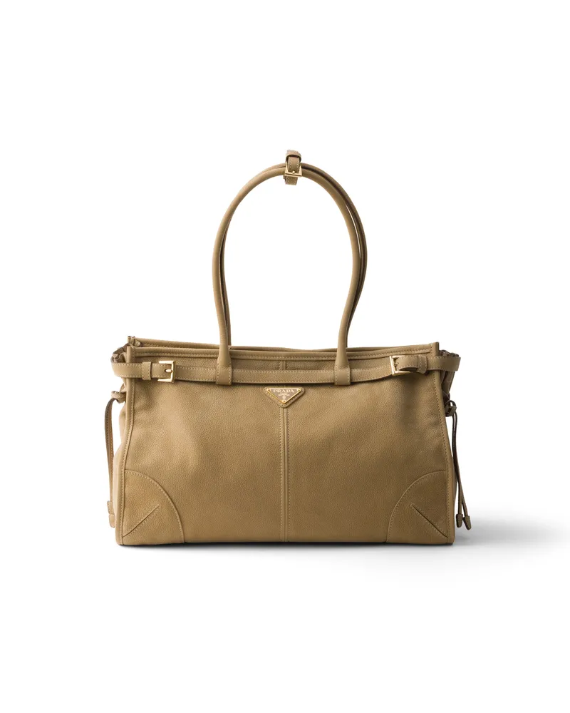 Prada Bonnie Große Handtasche Aus Nubukleder, Damen, Wüstenbeige Wüstenbeige