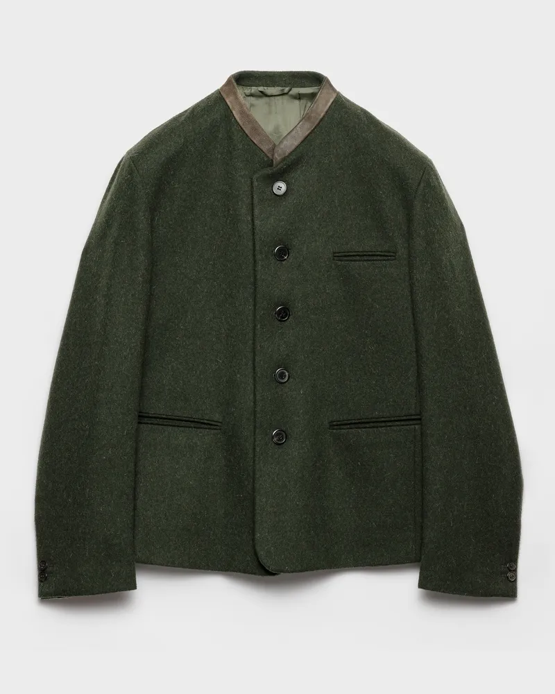 Prada Einreihige Jacke aus Wolle Lodengrün