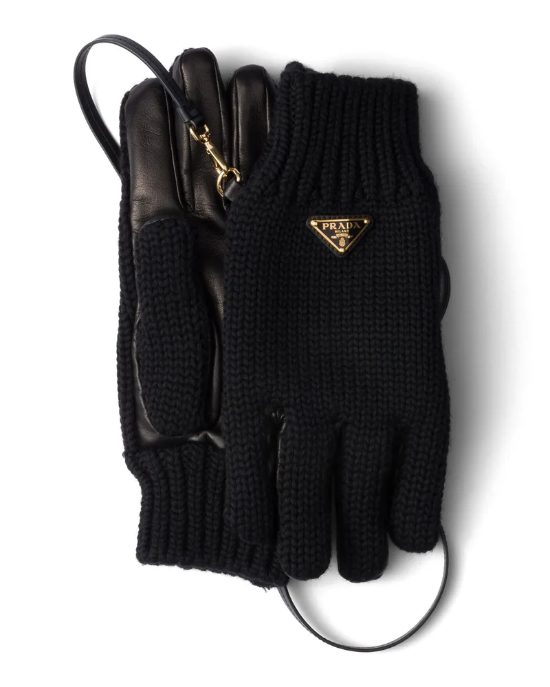 Prada Handschuhe Aus Wolle Und Nappa-leder, Damen, Schwarz, Größe 9 Schwarz