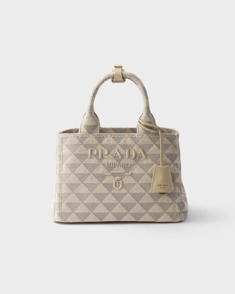 Prada Kleine Handtasche aus besticktem Stoff Beige