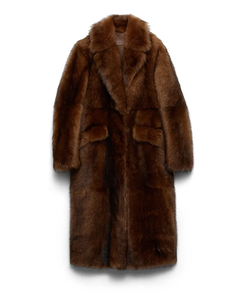 Prada Mantel Aus Lammfell, Damen, Cognac, Größe Cognac