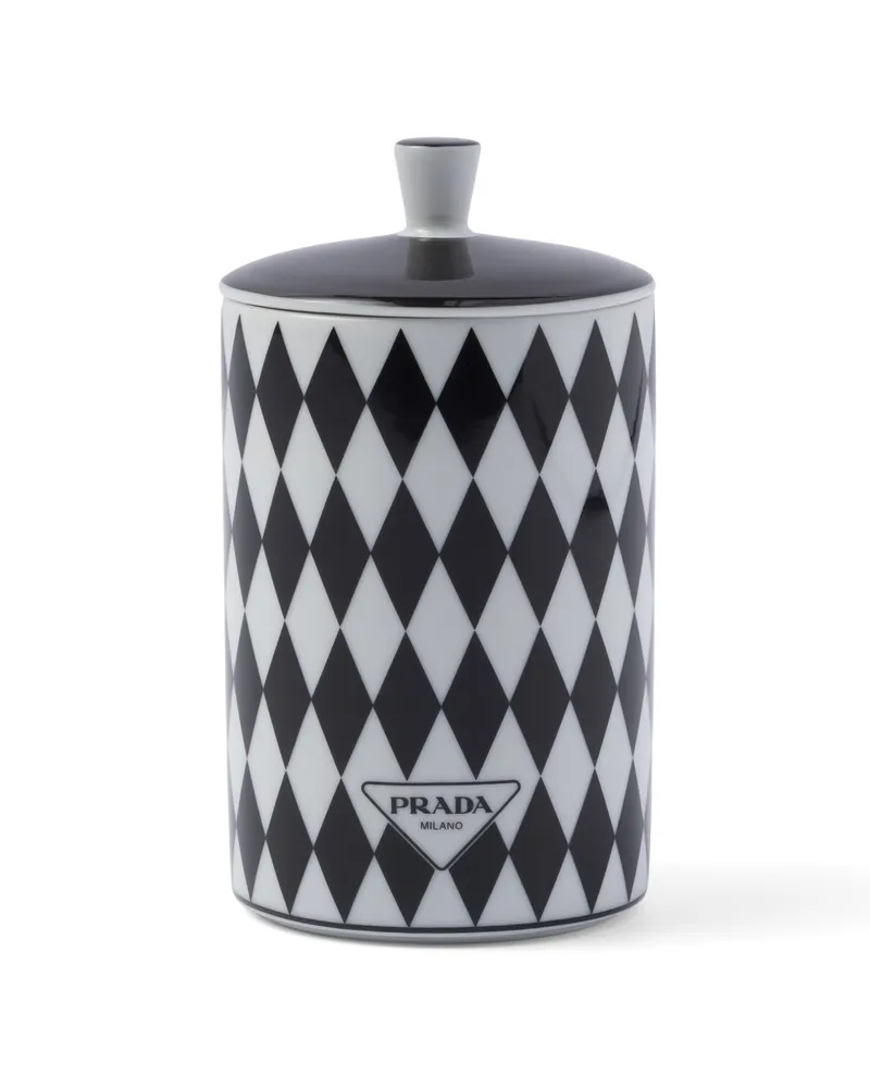 Prada Duftkerze Aus Porzellan – Checkerboard, , Weiss/schwarz Weiss