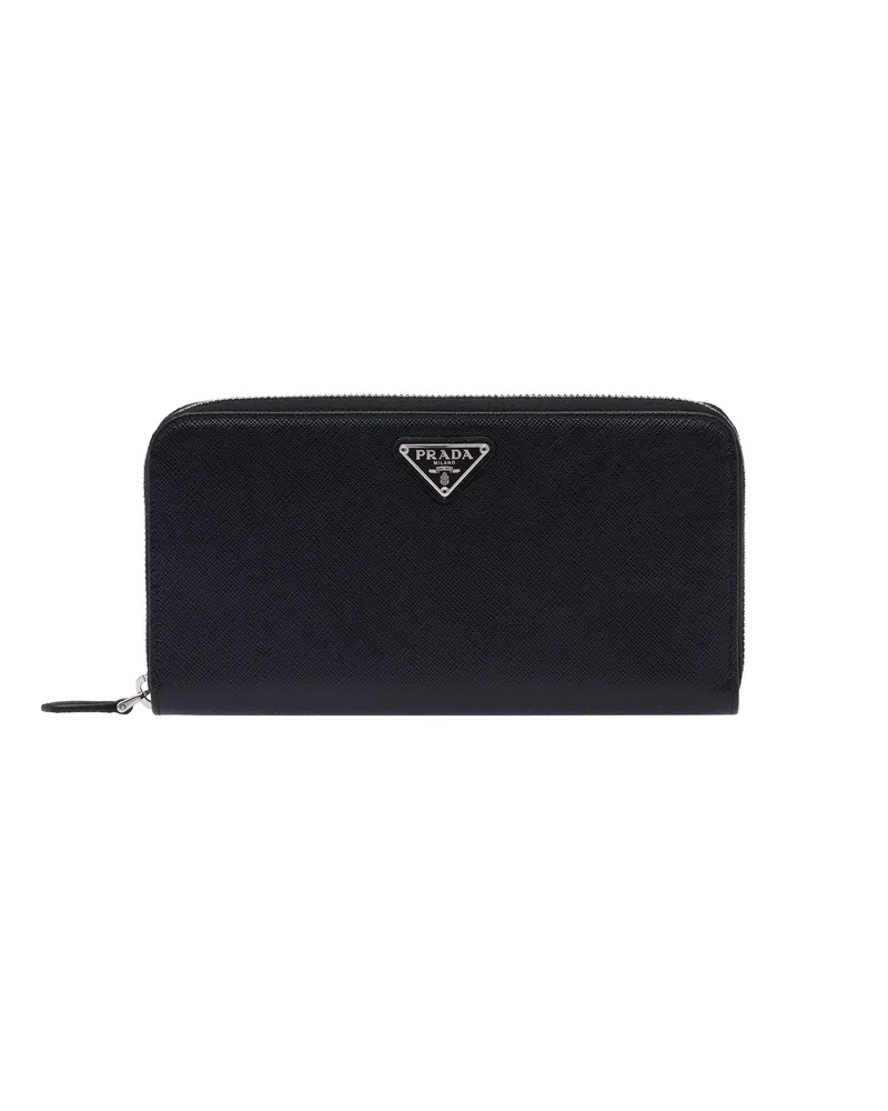 Prada Saffiano Leather Wallet, Damen, Schwarz Schwarz