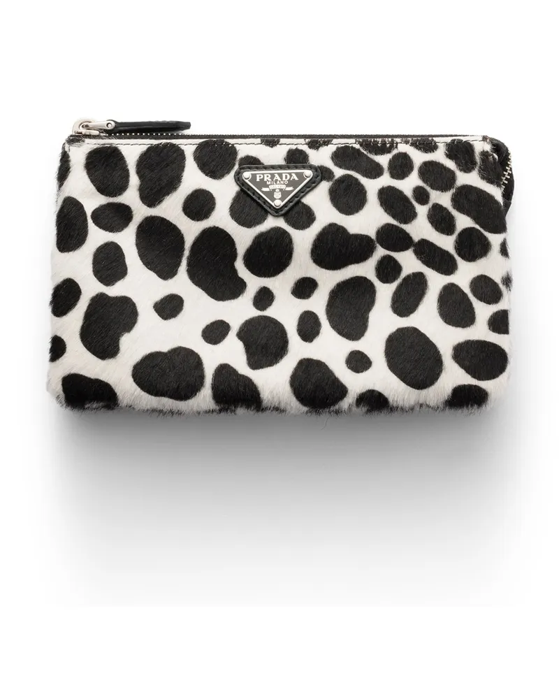 Prada Printed Calf Hair Zipper Pouch, Damen, White/black White