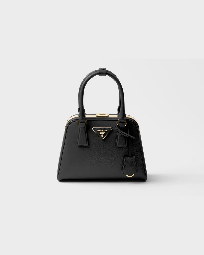 Prada Pyramid Mini Bag aus Saffiano-Leder Schwarz
