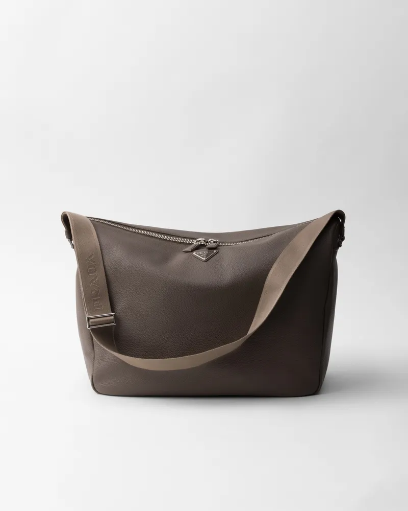 Prada Schultertasche aus Leder Bambusgrau