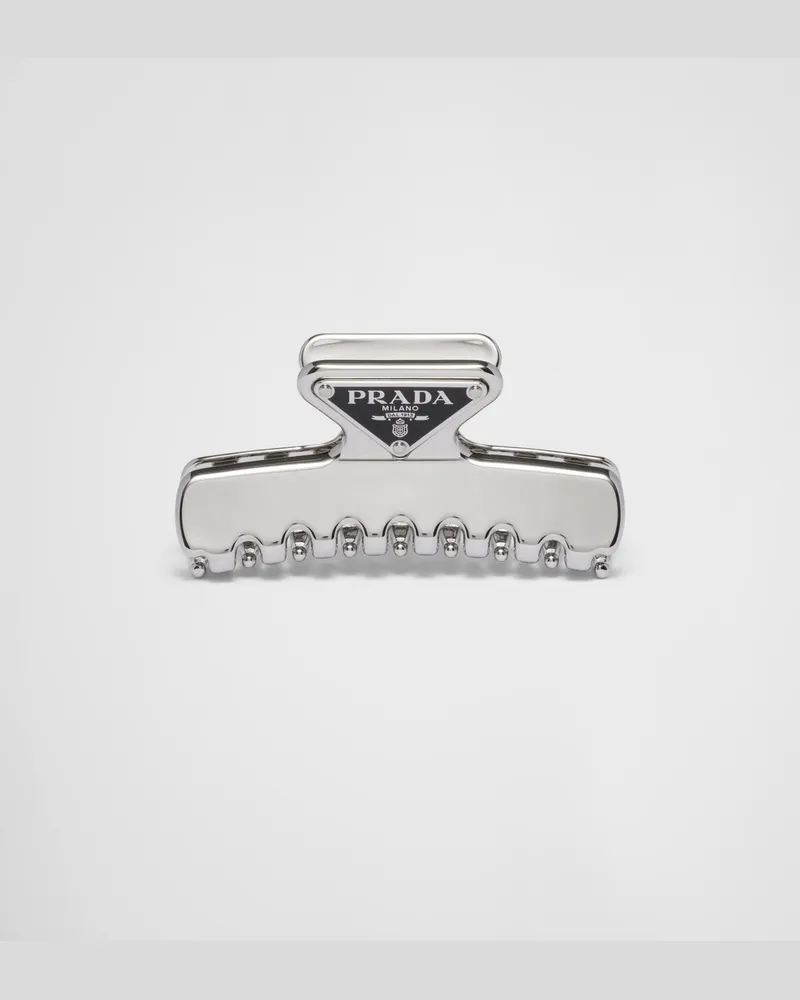 Prada Haarspange aus Metall Stahlgrau