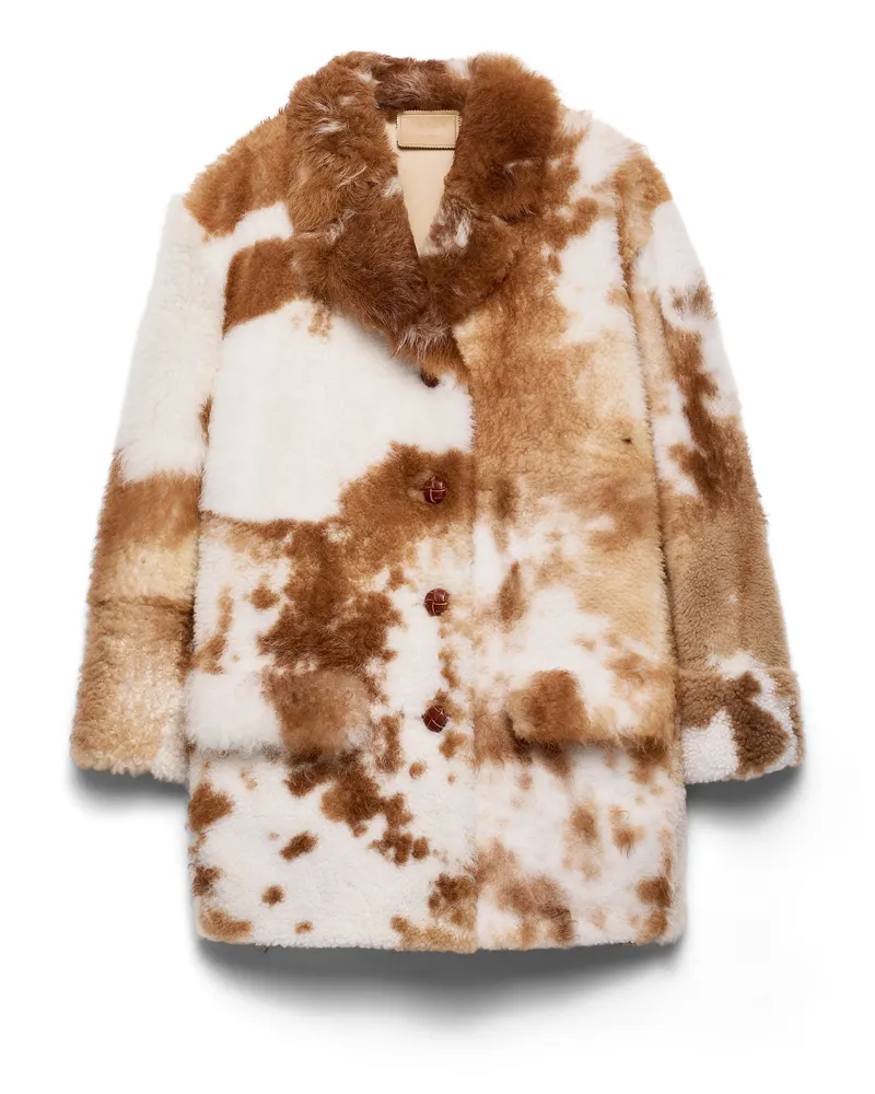 Prada Mantel Aus Lammfell, Damen, Weiß/dunkelbraun, Größe Weiß