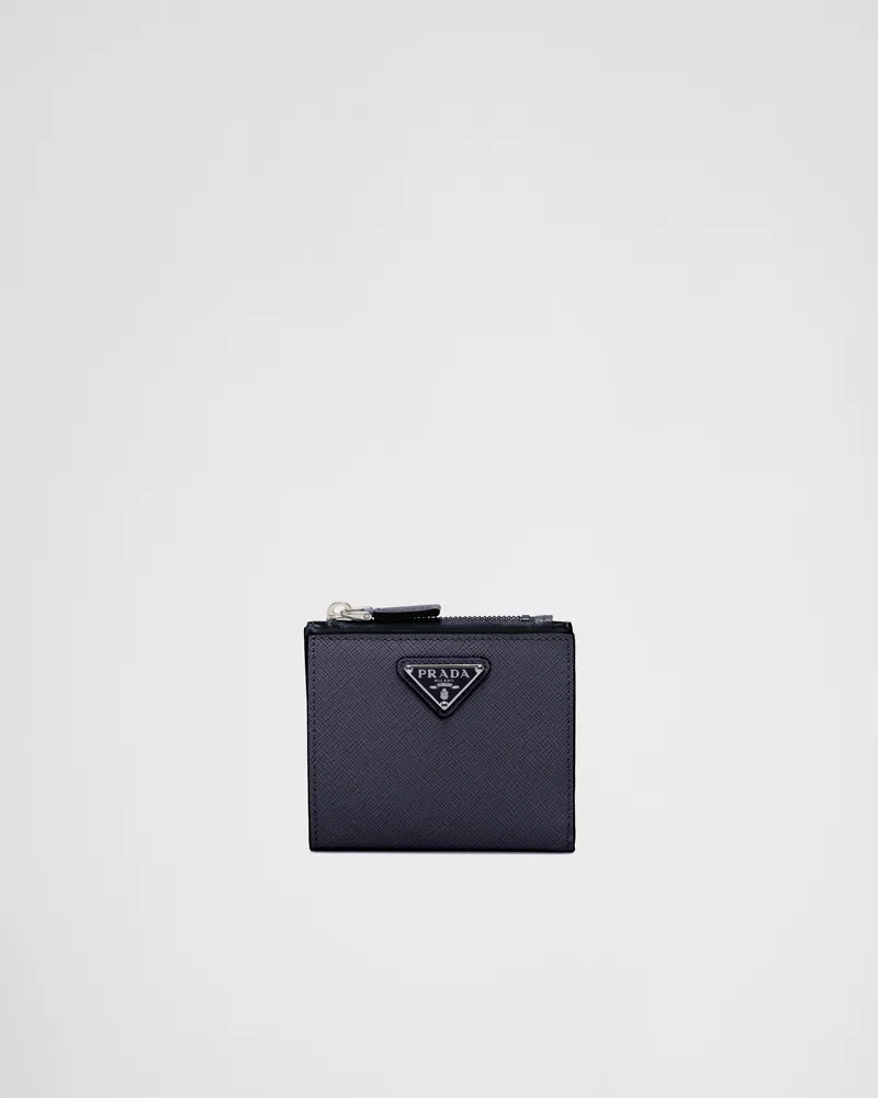 Prada Kleine Geldbörse aus Saffiano-Leder Ostseeblau