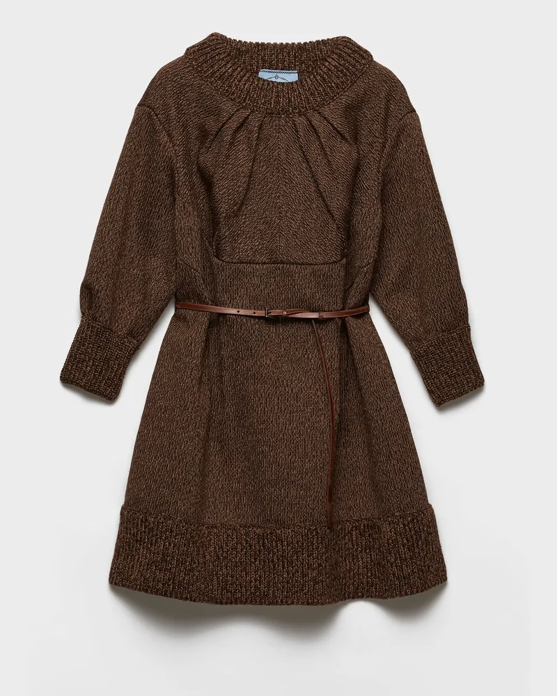 Prada Mouliné-Minikleid aus Wolle Dunkelbraun