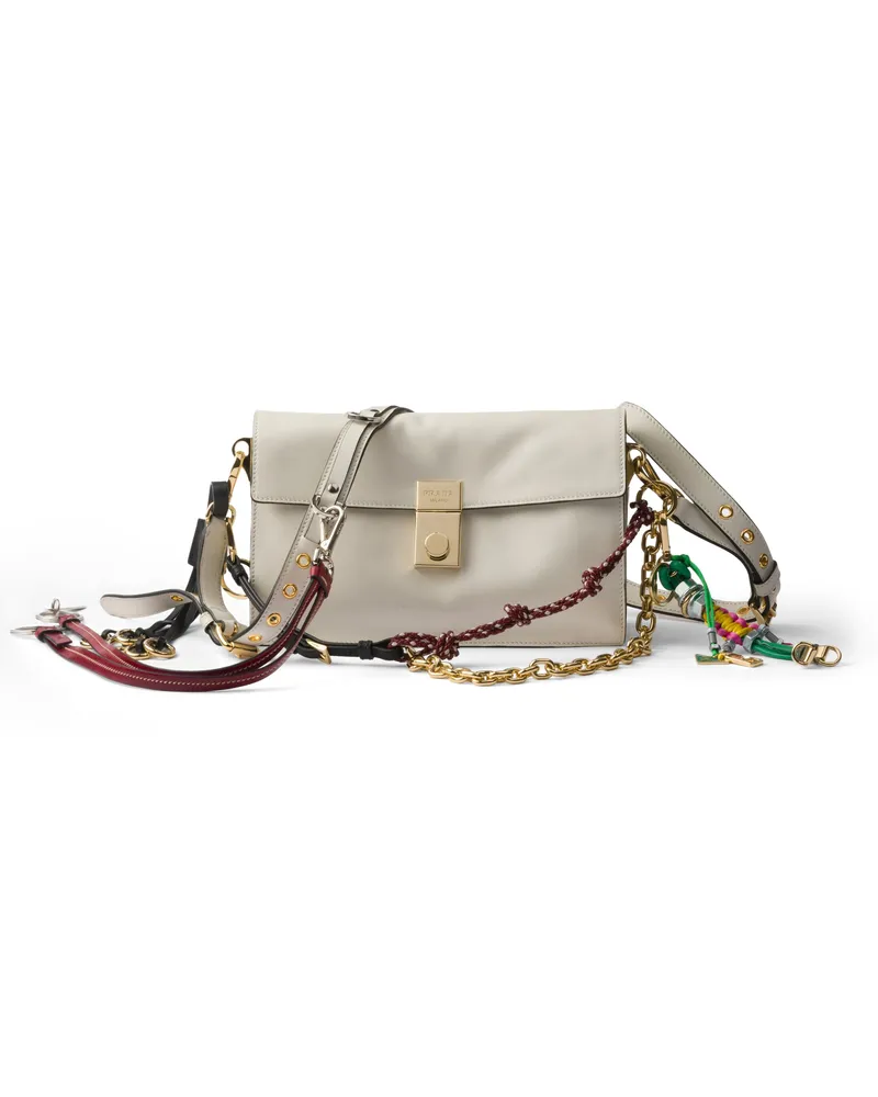 Prada Kleine  Soft Sound Schultertasche Aus Leder Mit Anhängern, Damen, Weiss Weiss