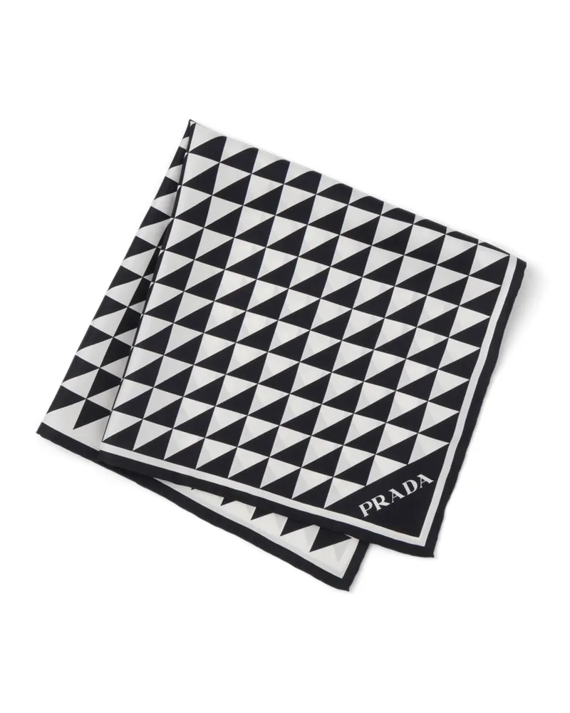 Prada Schal Aus Seidentwill Mit Print, 55 x 55, Damen, Schwarz/weiss Schwarz