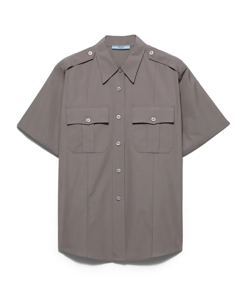 Prada Kurzärmliges Popeline-hemd, Damen, Eisengrau, Größe Eisengrau
