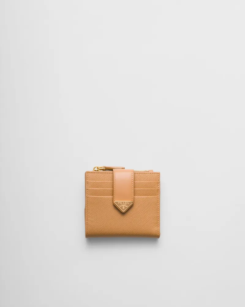 Prada Kleine Geldbörse aus Saffiano und Leder Natur