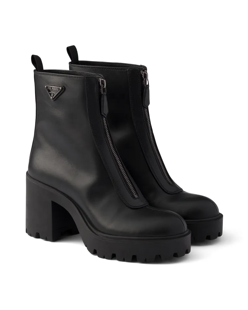 Prada Stiefeletten Aus Leder Mit Reißverschluss, Damen, Schwarz, Größe Schwarz