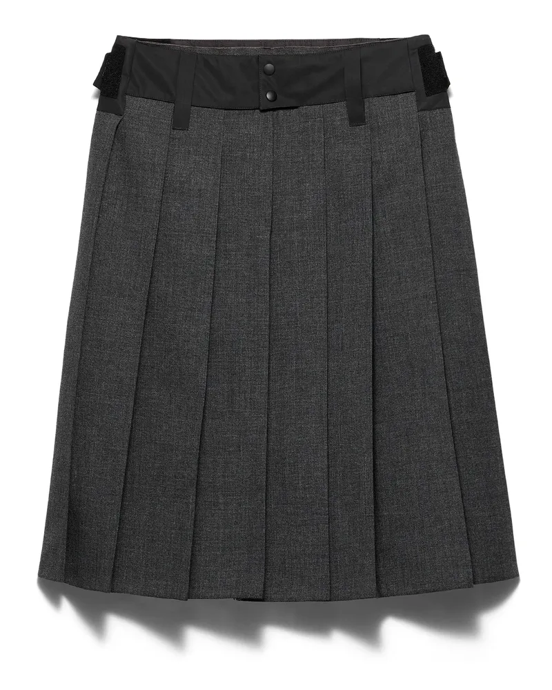 Prada Faltenrock Aus Hopsack Und Funktionsgewebe , Damen, Schiefergrau, Größe Schiefergrau