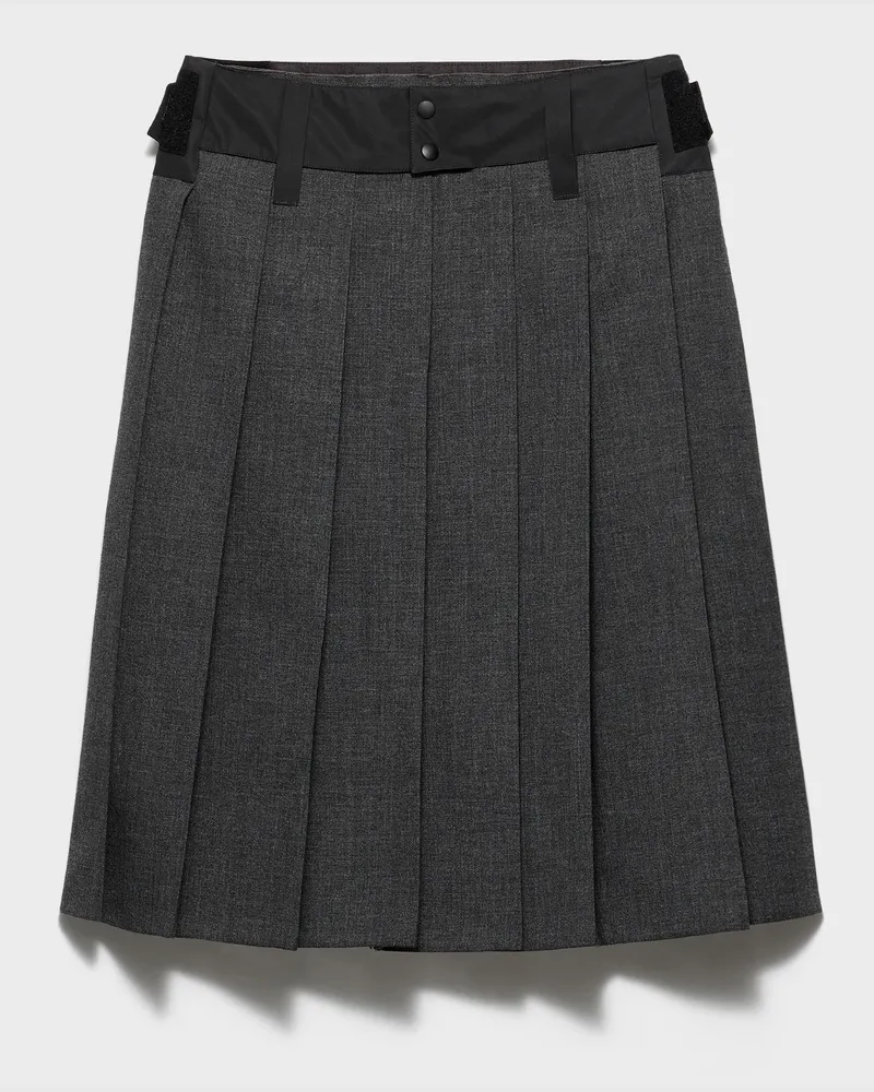 Prada Faltenrock aus Hopsack und Funktionsgewebe Schiefergrau