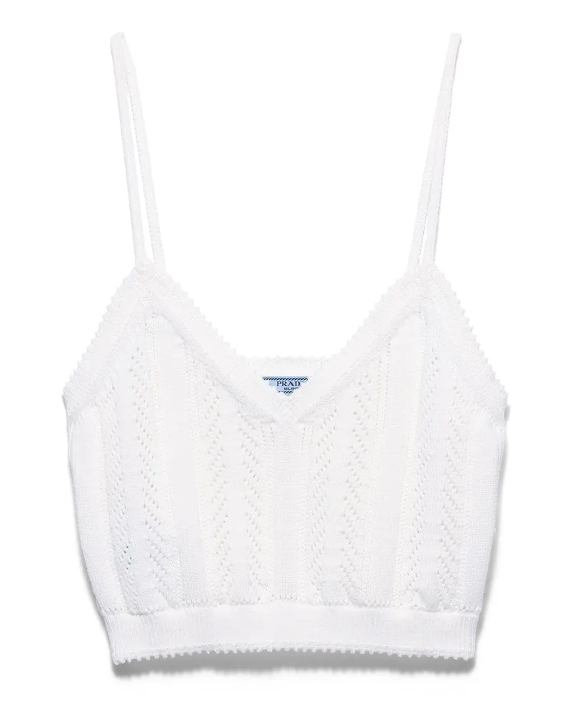 Prada Crop-top Aus Durchbrochener Baumwolle, Damen, Weiss, Größe Weiss