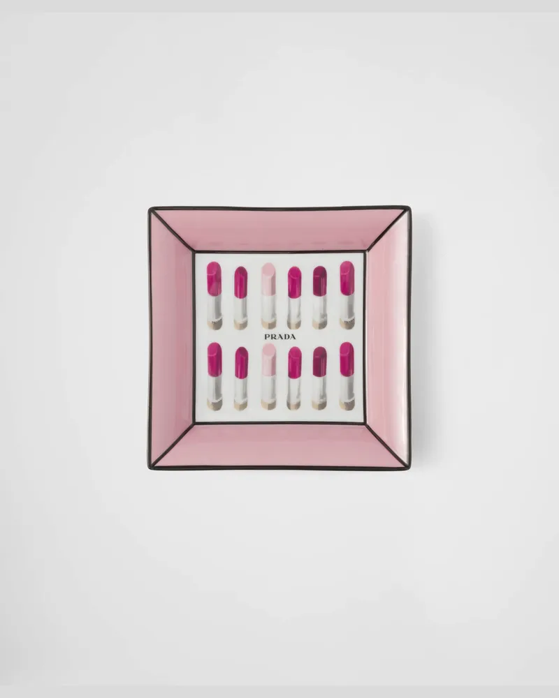 Prada Große quadratische Ablageschale aus Porzellan – Lipstick Weiss