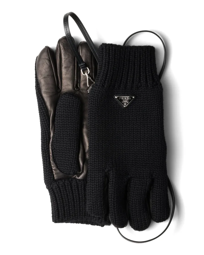 Prada Handschuhe Aus Wolle Und Nappa-leder, Herren, Schwarz, Größe 9 Schwarz