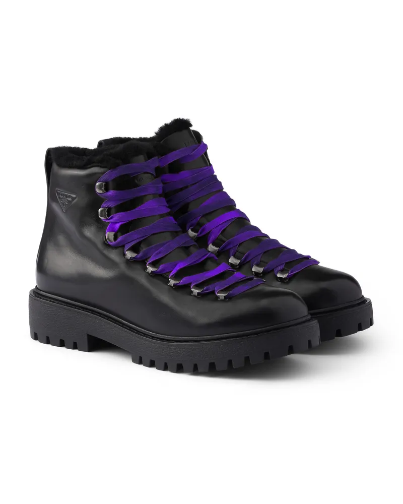Prada Schnürstiefeletten Aus Antikisiertem Leder, Herren, Schwarz, Größe 12 Schwarz
