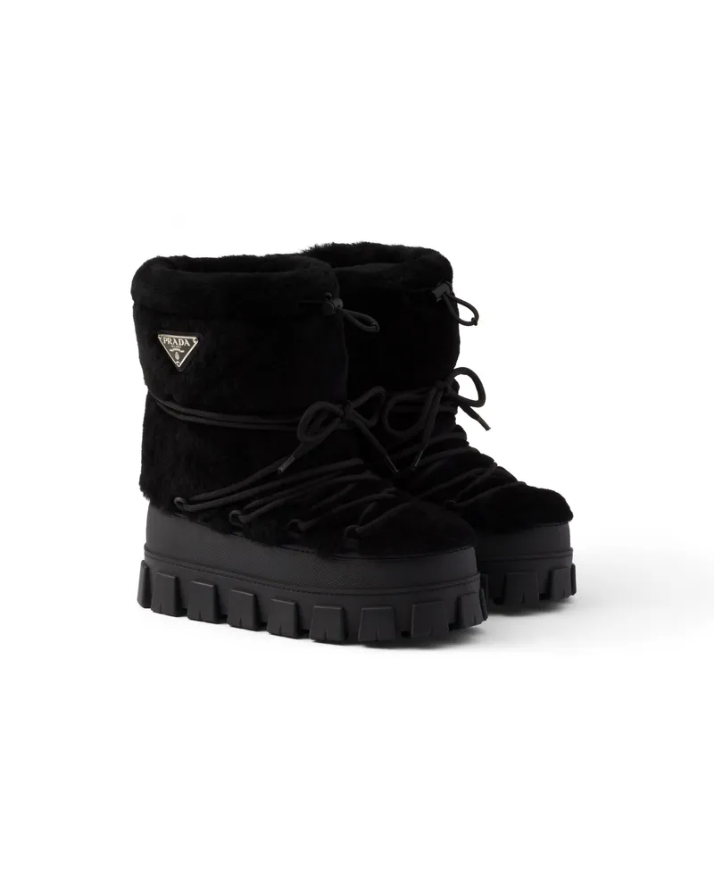 Prada Après-ski-stiefeletten Aus Lammfell, Damen, Schwarz, Größe Schwarz