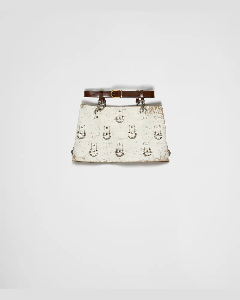 Prada Verzierter Minirock aus Leder Weiss