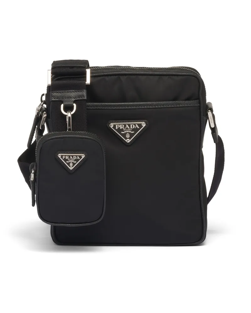 Prada Schultertasche Aus Re-nylon Und Saffiano, Herren, Schwarz Schwarz
