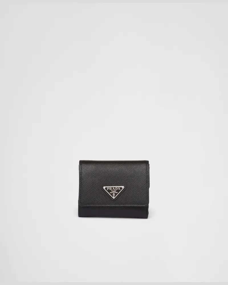 Prada Kleine Geldbörse aus Saffiano-Leder Schwarz