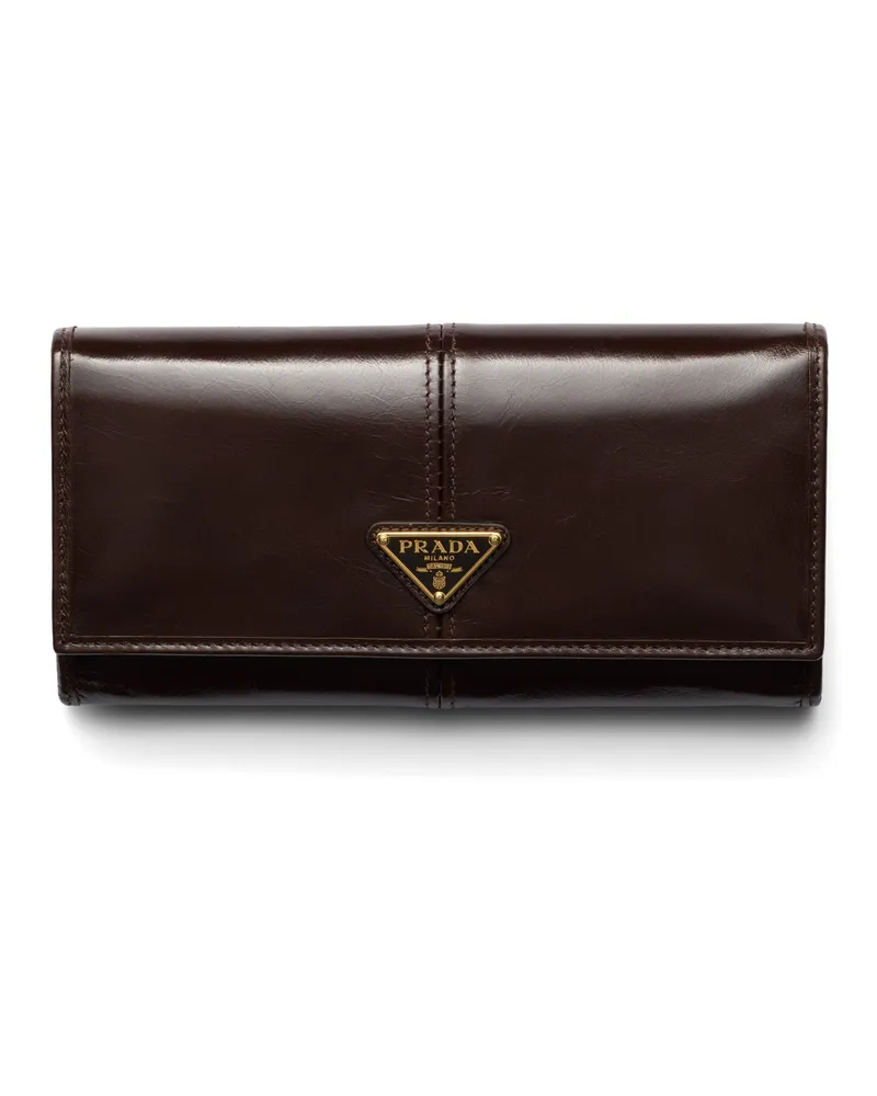 Prada Große Geldbörse Aus Leder, Damen, Dunkelbraun Dunkelbraun
